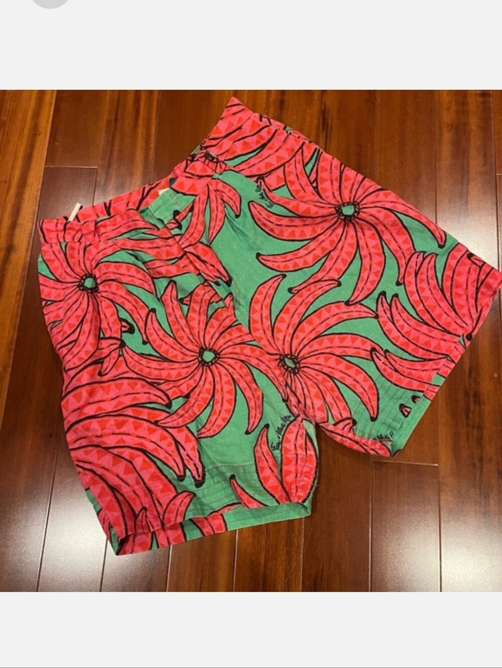 Farm Rio Shorts Floral Tropical Banana Pattern Linen Blend Front & Back Pockets